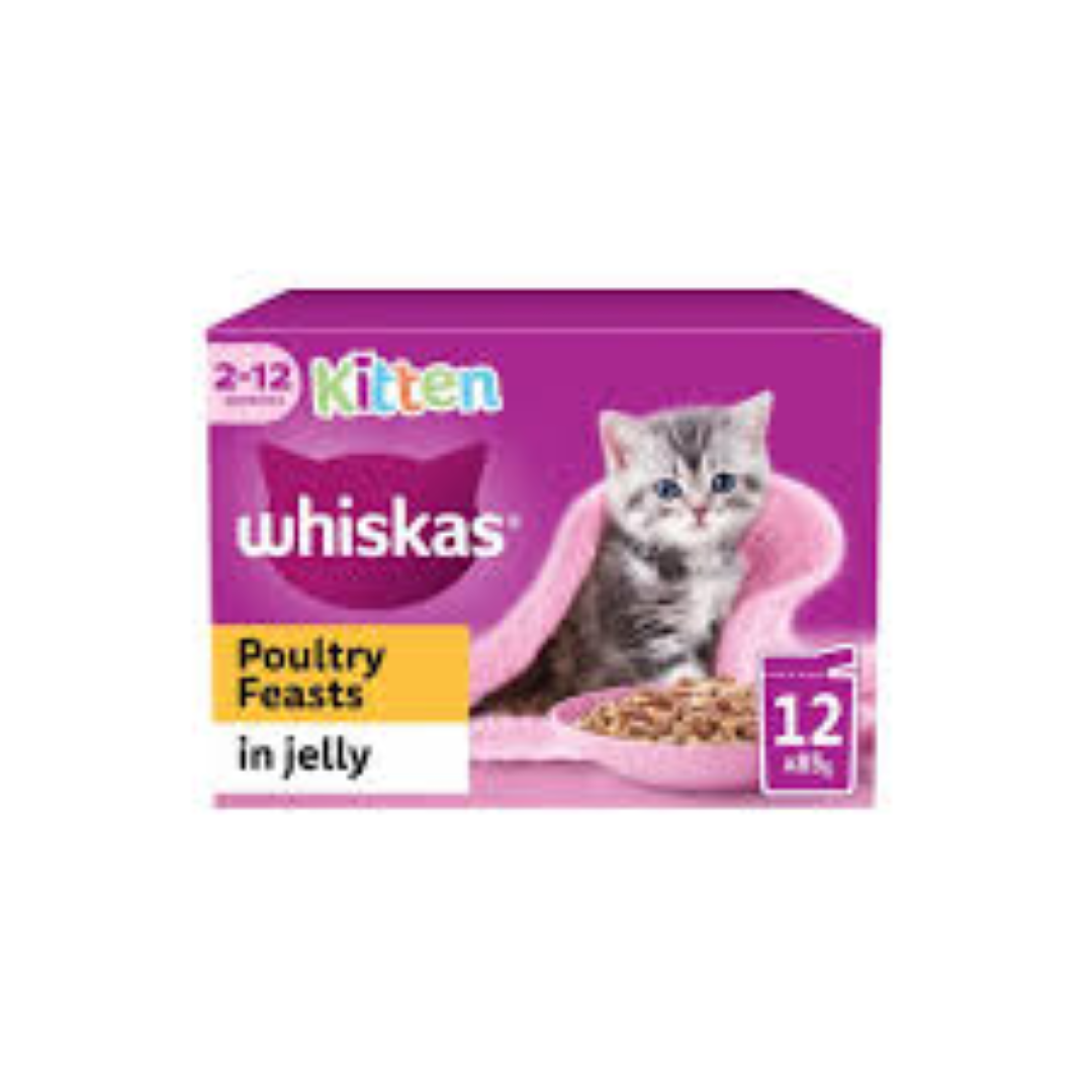 WHISKAS KITTEN POUCHES POULTRY IN JELLY 12*85G